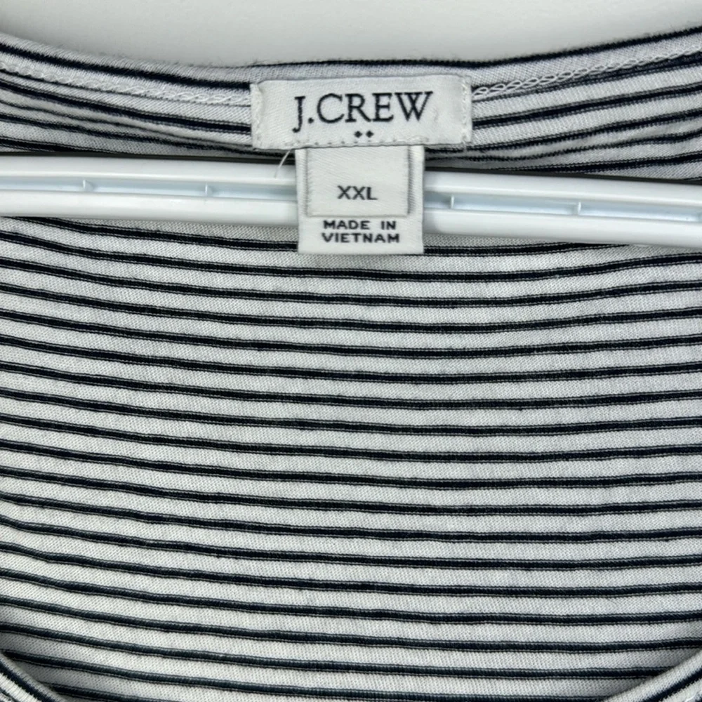 J. CREW Women 100% Cotton Black White Mini Dress Size XXL Stripe Ruffle Stretch - Picture 2 of 8